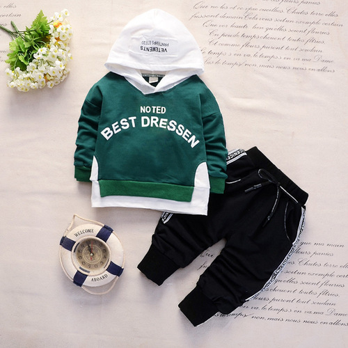 Fashion new spring and autumn casual version 1-5 years old baby sweatshirt letter long-sleeved hoodie trousers children's two-piece set