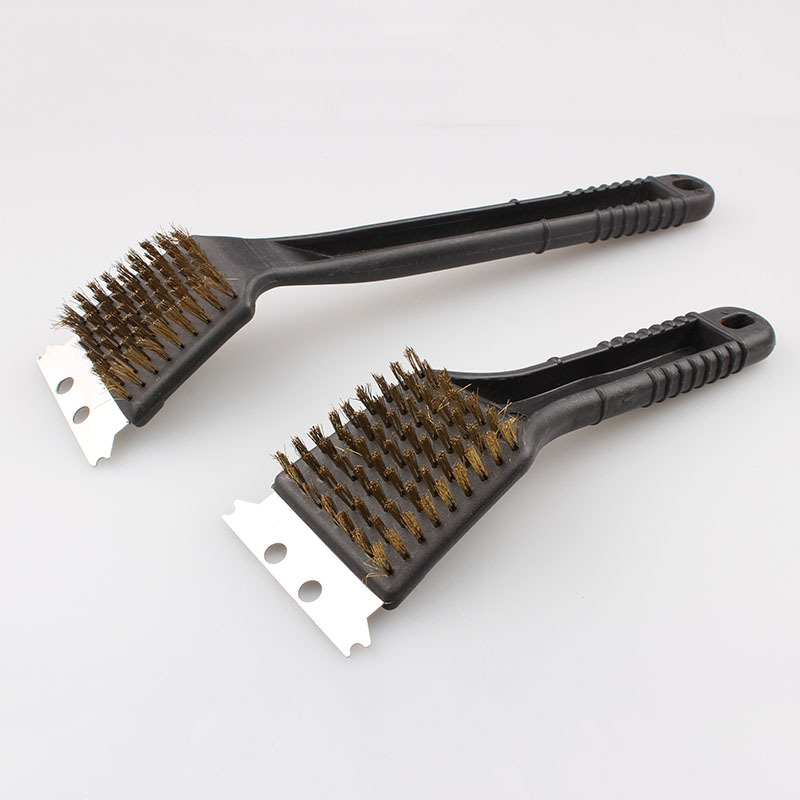 Fábrica directa barbacoa parrilla cepillo de limpieza mango redondo cepillo de alambre de cobre herramienta de barbacoa cepillo de alambre de acero 8 pulgadas 12 pulgadas barbacoa cepillo