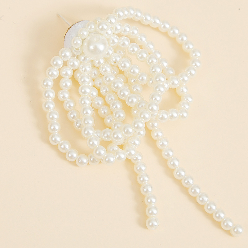 Korean Temperament Hand-woven Pearl Tassel Earrings Personality Long Earrings Jewelry Wholesale Nihaojewelry display picture 7
