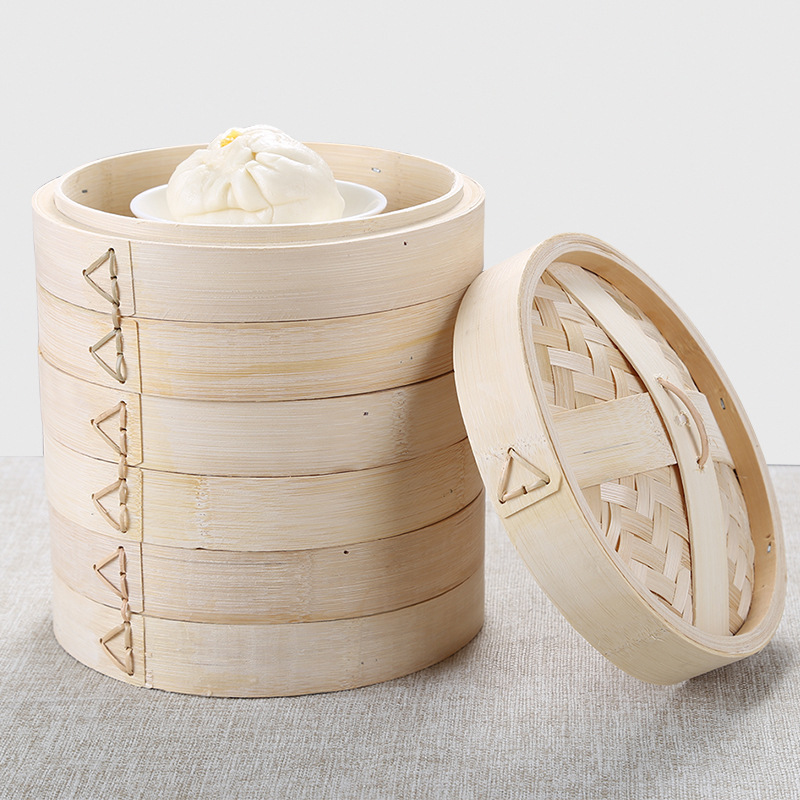 Bamboo Steamer Small Steamed Bun Steamer Bamboo Round Kitchen Household Large Steamed Bun Steamer Commercial Small Steamer Lid