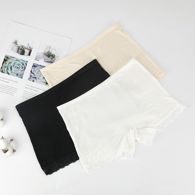 安全裤女防走光莫代尔蕾丝花边中腰透气纯色平角打底内裤女批发