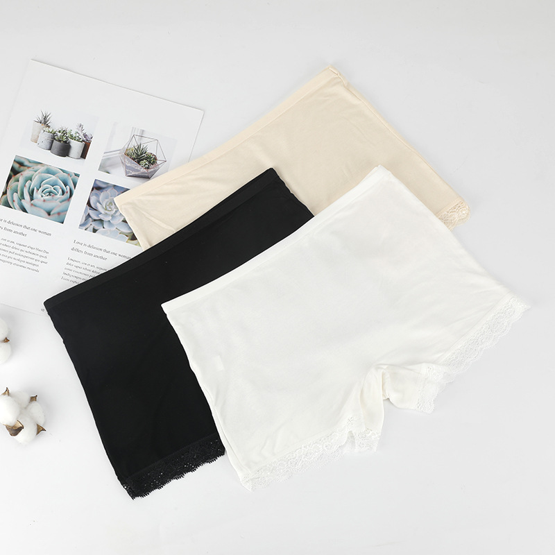 安全裤女防走光莫代尔蕾丝花边中腰透气纯色平角打底内裤女批发