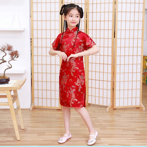 Girls' cheongsam summer new retro style improved princess dress Chinese style children's Tang suit girl baby dress