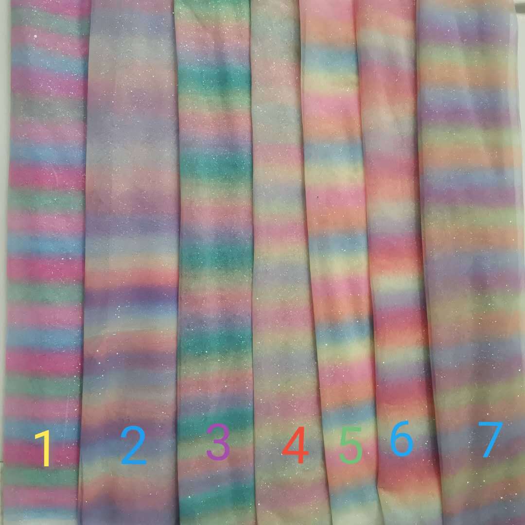 热销款柔软细腻特密美国网底布彩虹渐变幻彩撒粉 童装等面料现货