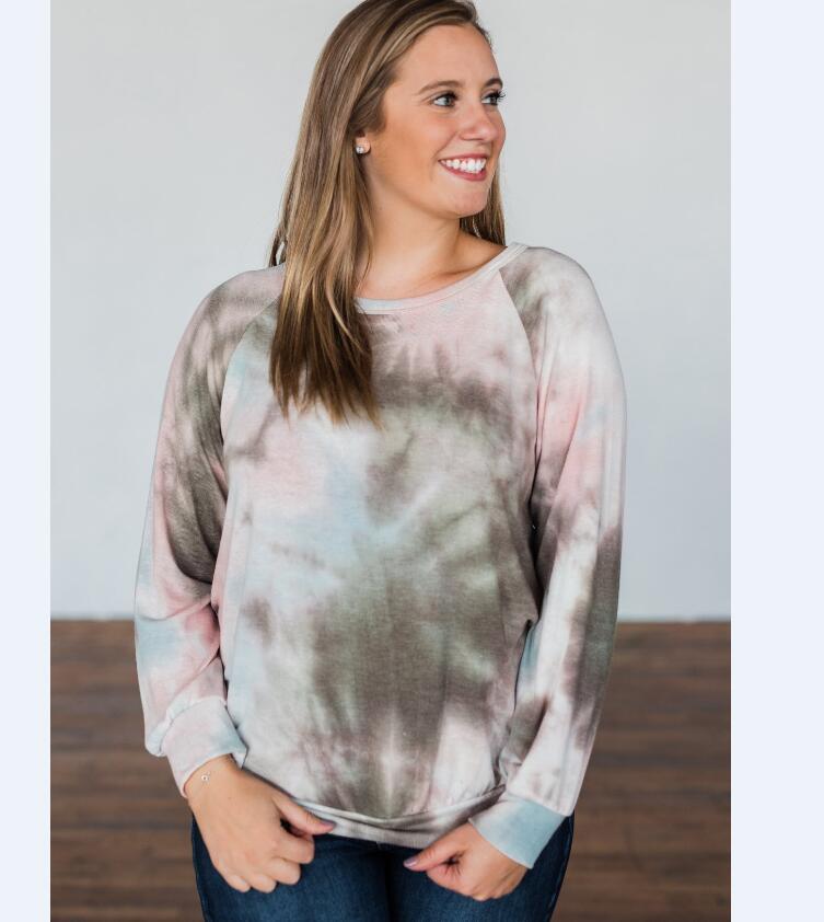 tie-Dye Print Long-Sleeved Round Neck Top T-Shirt NSYF832
