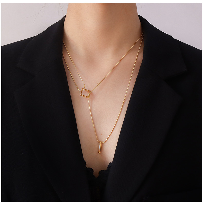 Fashion  Double Layer Sweater Chain Multi-layered Titanium Steel Necklace display picture 3