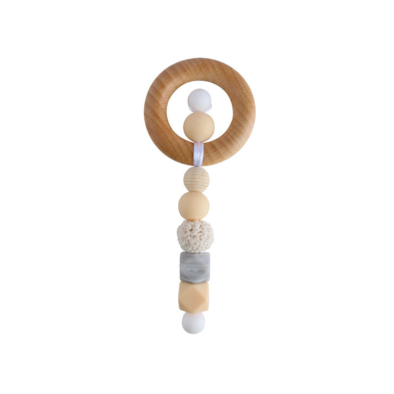 Nueva historieta DIY haya anillo mano palo juguete mordedor bebé cuentas de silicona dientes molienda palo Amazon nuevo