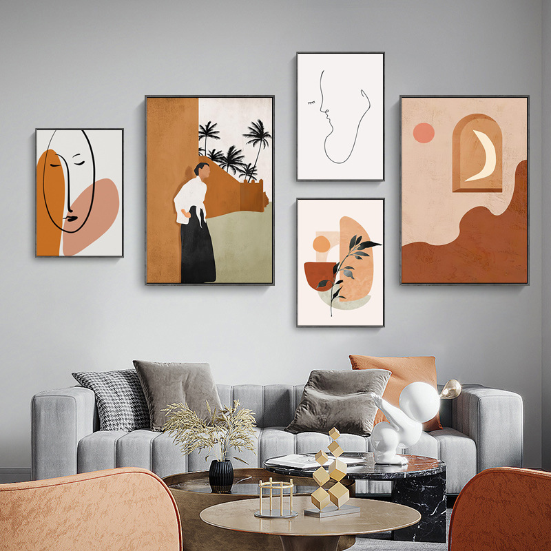 Modern Simple Scandinavian Morandi Color Abstract Hanging Painting Geometric Lines Character Orange Combination Living Room Decorative Painting Modern Simple Scandinavian Morandi Color Abstract Hanging Painting Geometric Lines Character Orange Combination Living Room Decorative Painting
