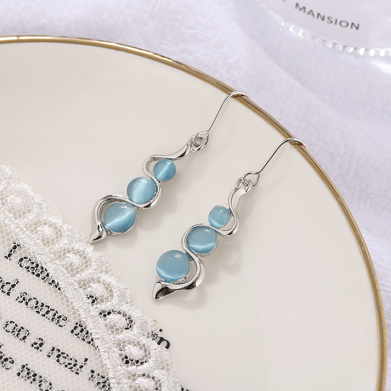 1 Pair Simple Style Water Droplets Metal Inlay Opal Women's Drop Earrings display picture 3