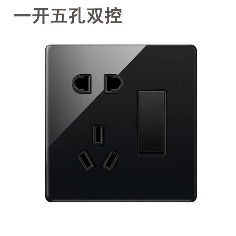Lingsong interruptor de vidrio socket espejo negro 86 tipo panel de Interruptor táctil inteligente de cinco agujeros fábrica al por mayor