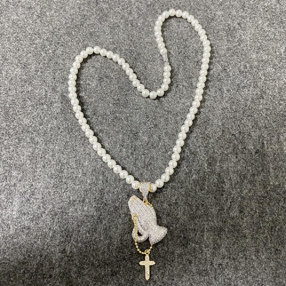 Fashion Geometric Cross Imitation Pearl Copper Inlay Zircon Necklace 1 Piece