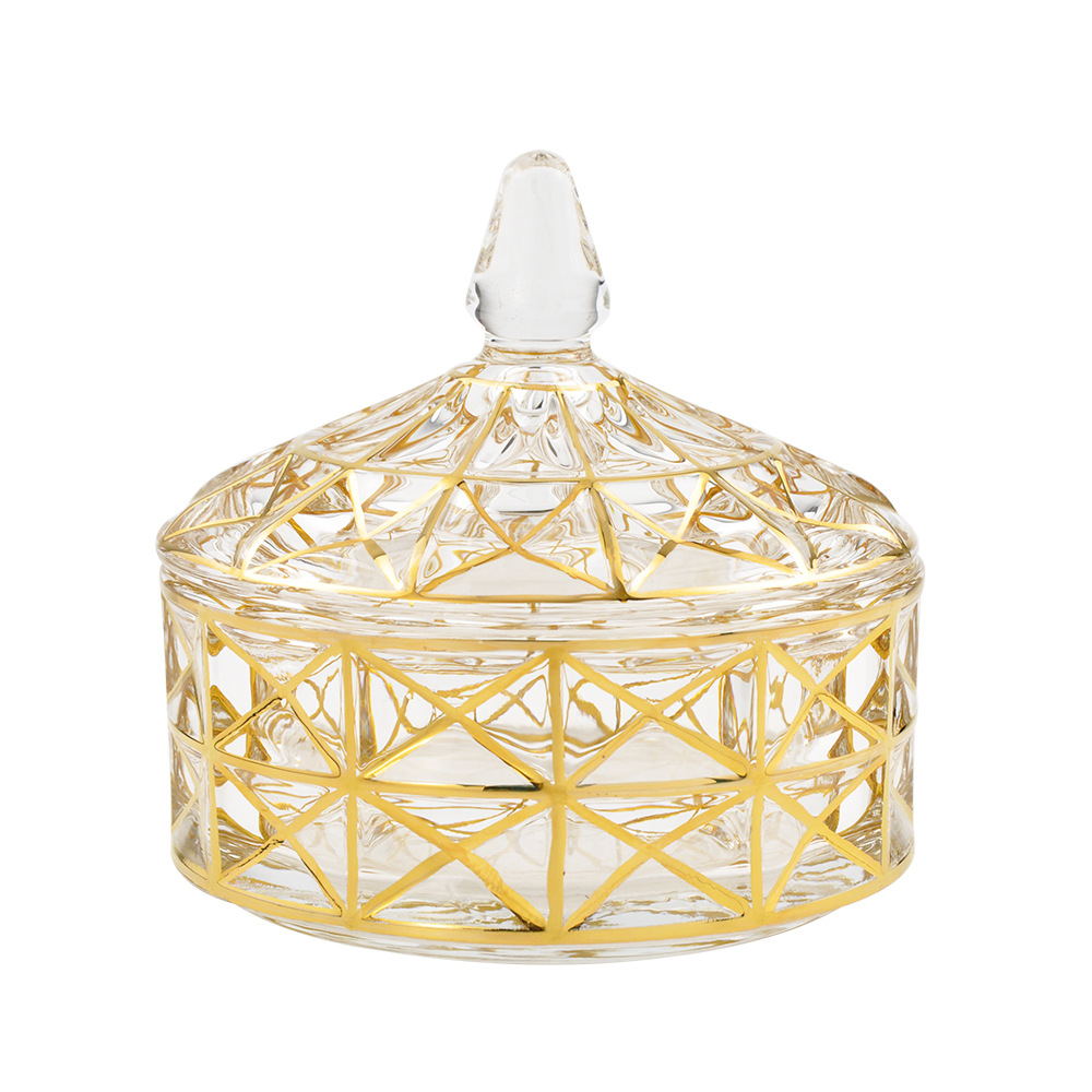 欧式高档轻奢水晶玻璃首饰盒创意描金珠宝几何饰品收纳盒带盖批发