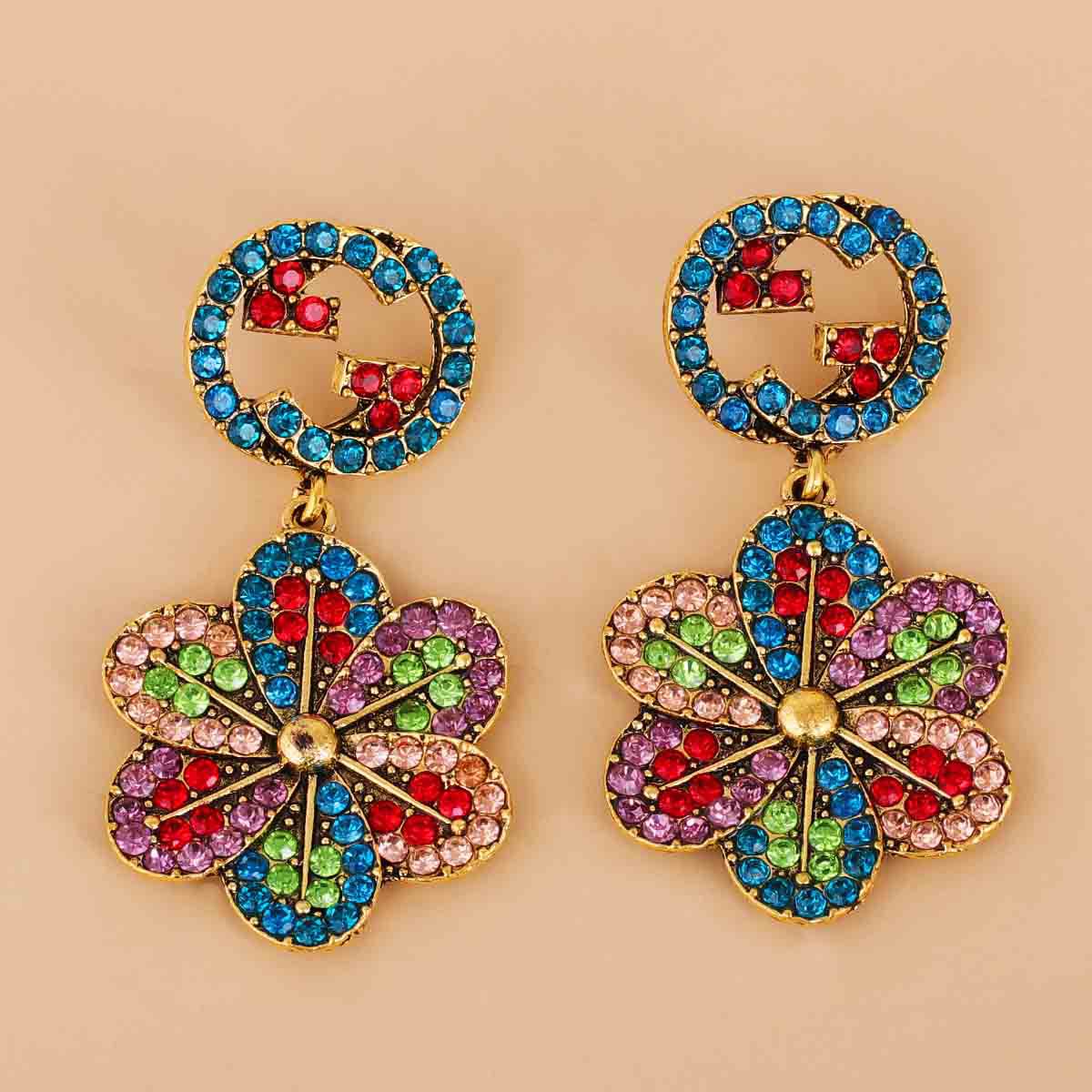 Aretes De Flores Con G Redondos De Colores Con Diamantes display picture 6