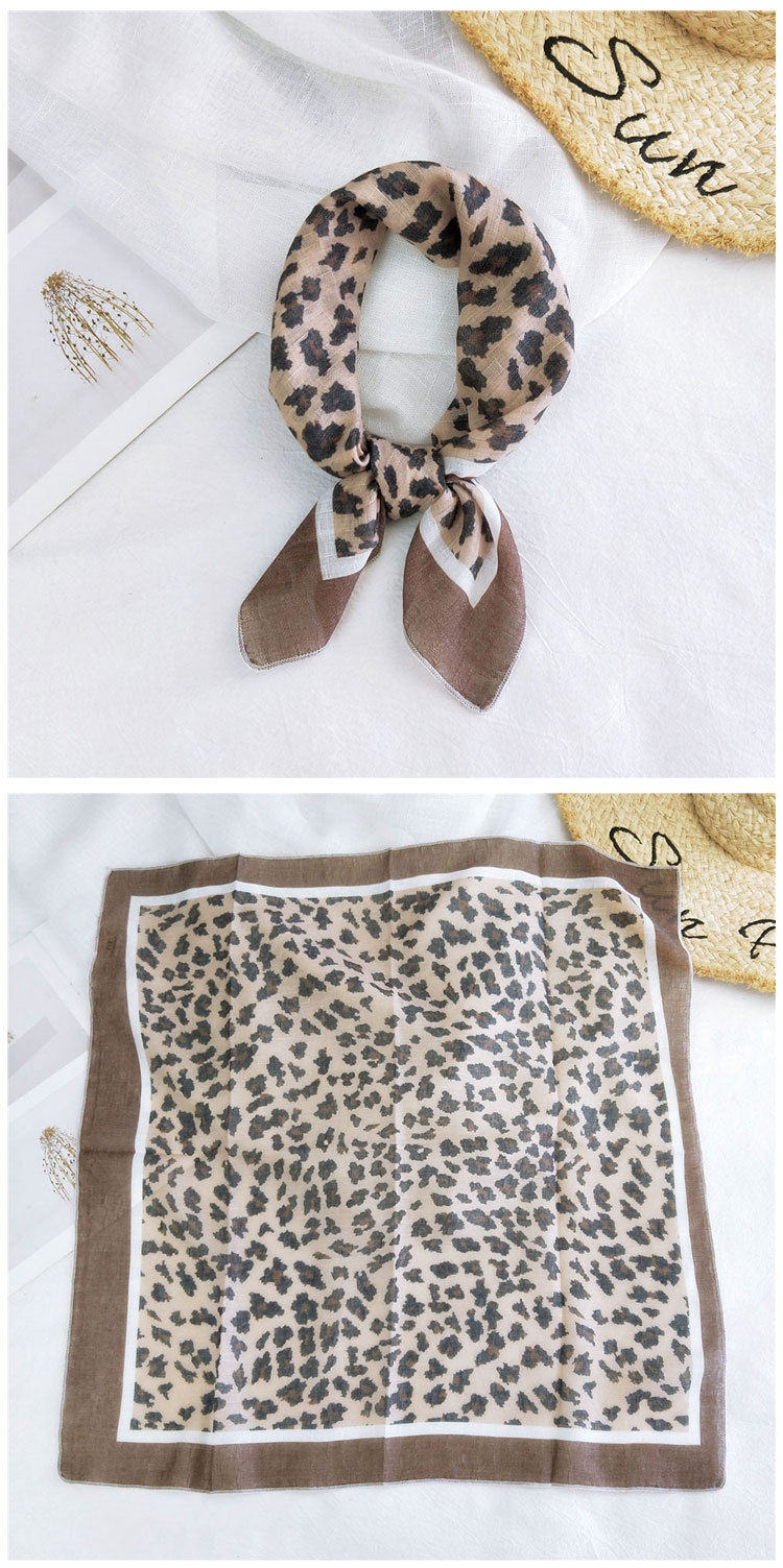 Fashion Leopard Print Cotton Linen Small Square Silk Scarf Wholesale display picture 10
