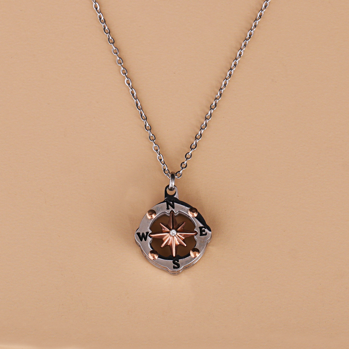 Mirror Stainless Steel Round Hollow Compass Necklace display picture 6