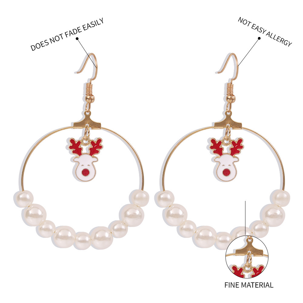 Exaggerated Large Circle Size Pearl Pearl Christmas Tree Elk Earrings For Women Hot Sale display picture 21