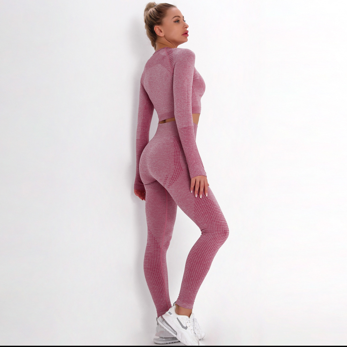 seamless knitted tight-fitting dot jacquard sports suit  NSLX8995