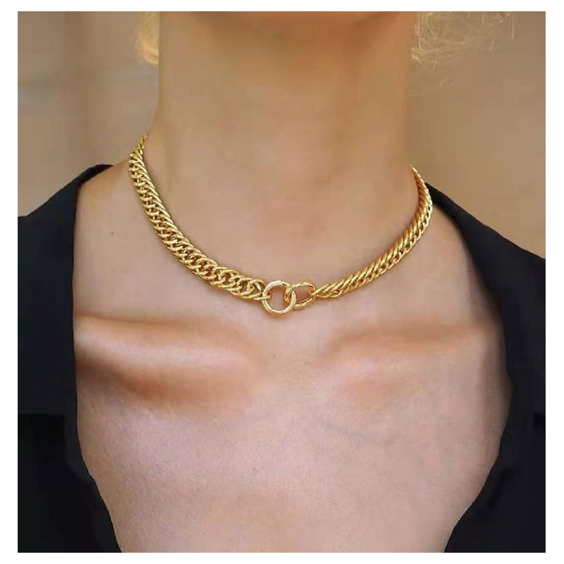 Simple Two-ring Interlocking Item Single-layer Exaggerated Circle Alloy Sweater Chain For Women display picture 2