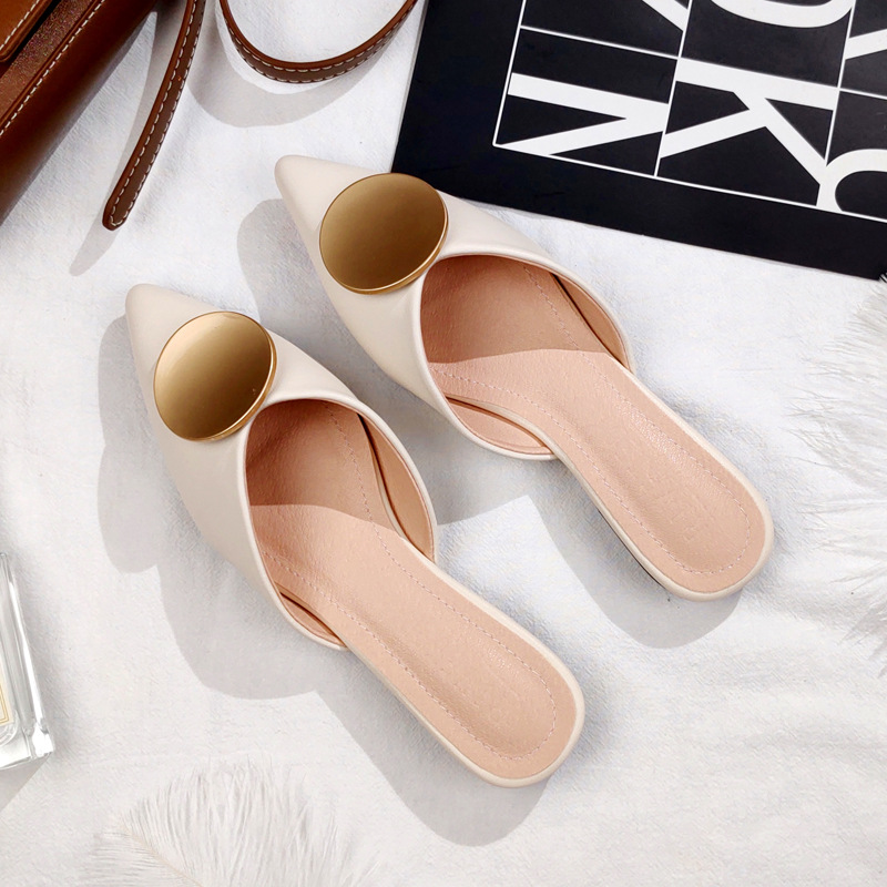 Summer New Baotou Half Drag Sandals Ladies Pointed Toe Flat Bottomed Lazy People Wearing A Pedal Muller Large Size_voghion.com