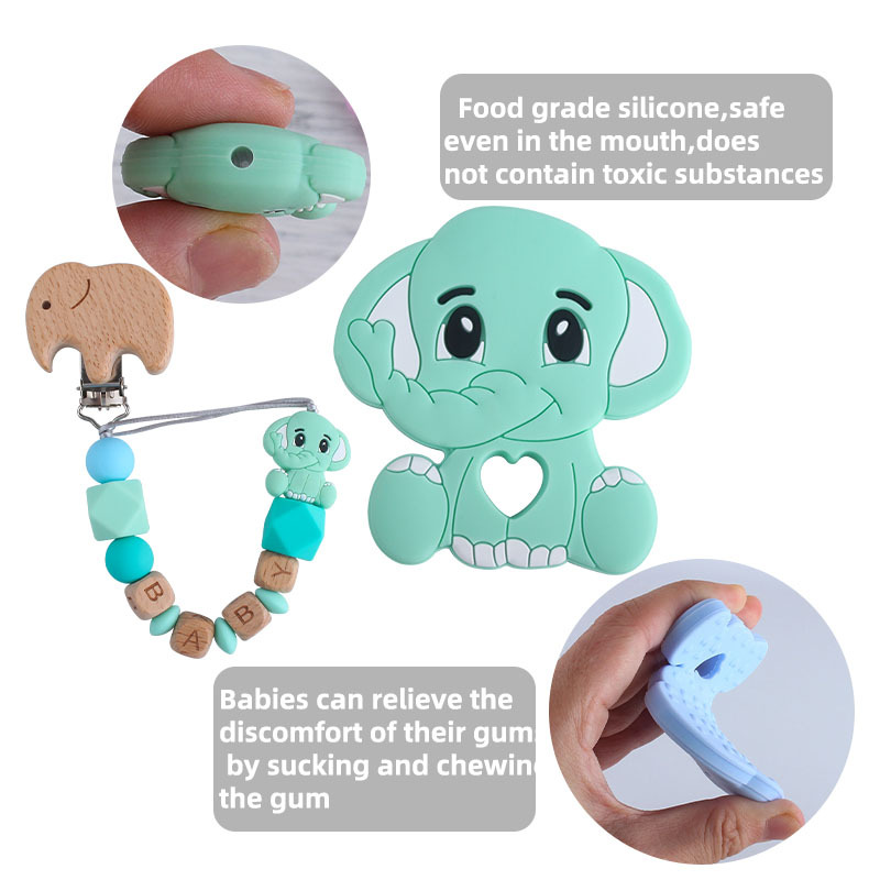 New Beech elefante chupete clip Beech carta bebé nombre elefante silicona mordedor molar juguete