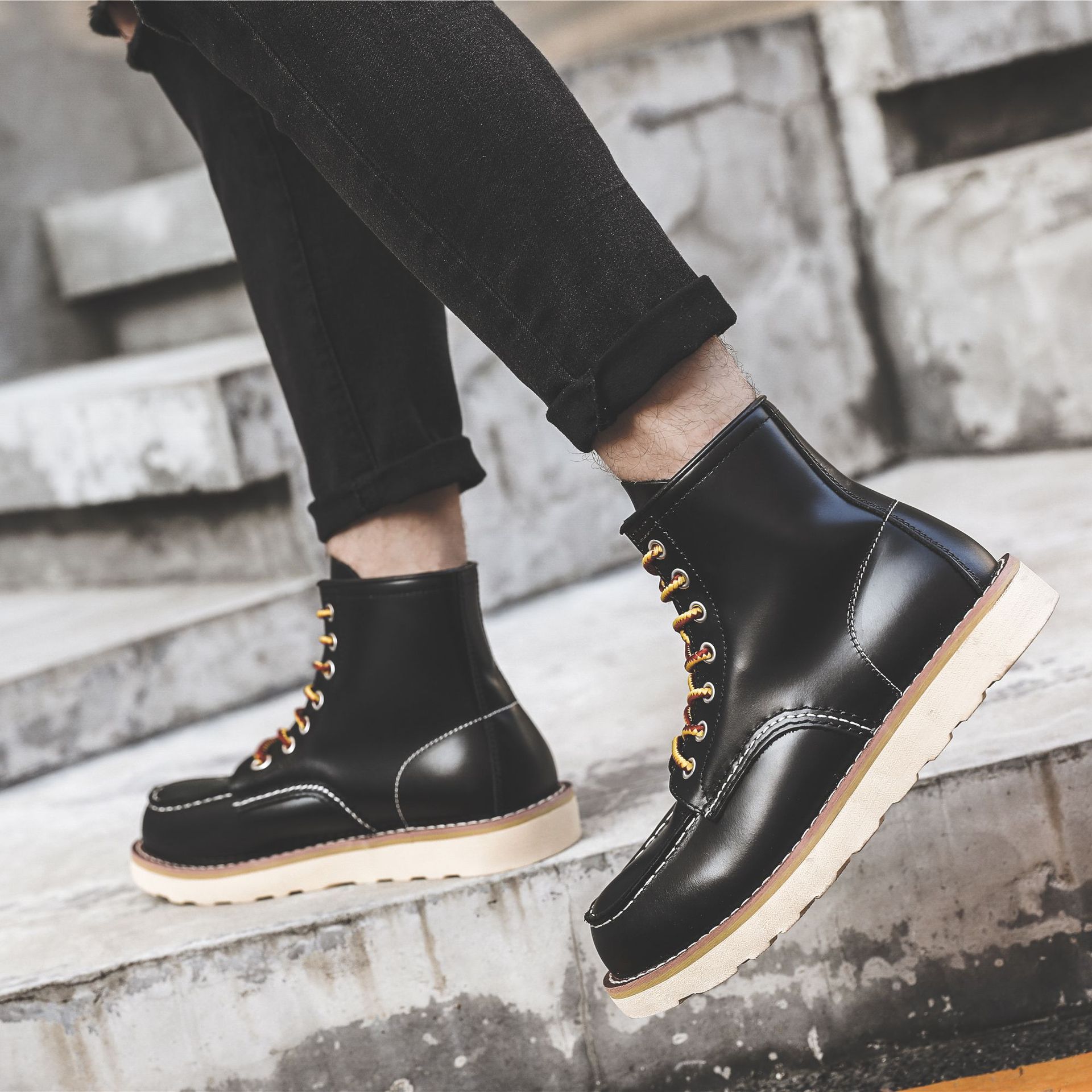 Title 17, Stivali Martin piatti slip-on retrò da lavoro d...