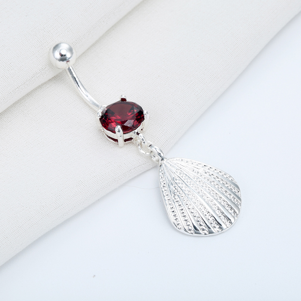 Simple Shell Pendant Belly Button Piercing With Shiny Zircon_voghion.com