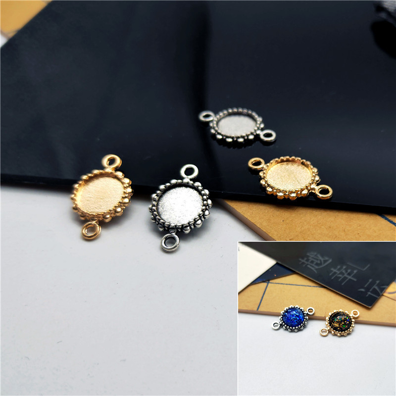 New Round Double Hanging Lace Time Gem Inlay Base Zinc Alloy Electroplating Effect Necklace Pendant Pendant