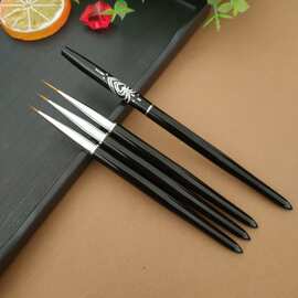 美甲黑色笔杆带钻笔帽3支套装金属杆可画花勾边拉线笔