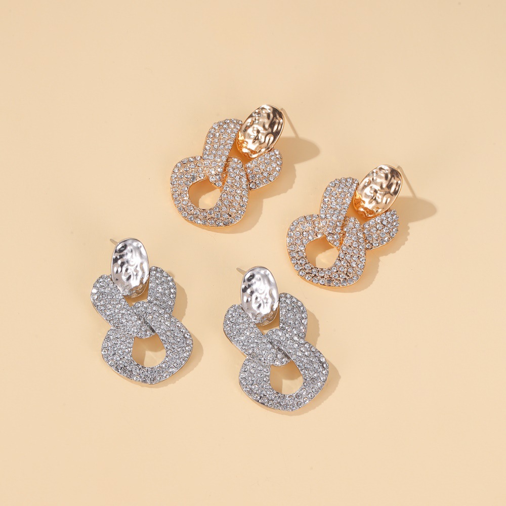 New Trend  Exaggerated Flash Diamond Cross Earrings Earrings Personality Geometric Hollow Earrings Wholesale Nihaojewelry display picture 7