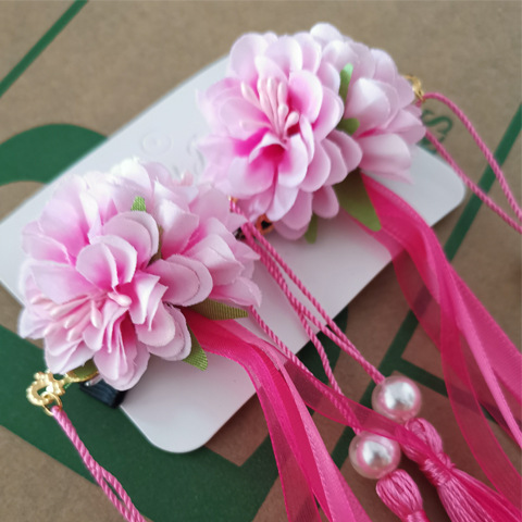 chinese hanfu hair accessory for girls Exquisite ancient tassel real flower hairpin Chinese hanfu headdress accessories hair accessories super long ribbon children hair clip