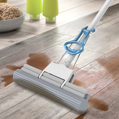 Sponge mop, hand-washable, household lazy mop, squeezing water, roller-type collodion head, absorbent sponge cotton floor mop