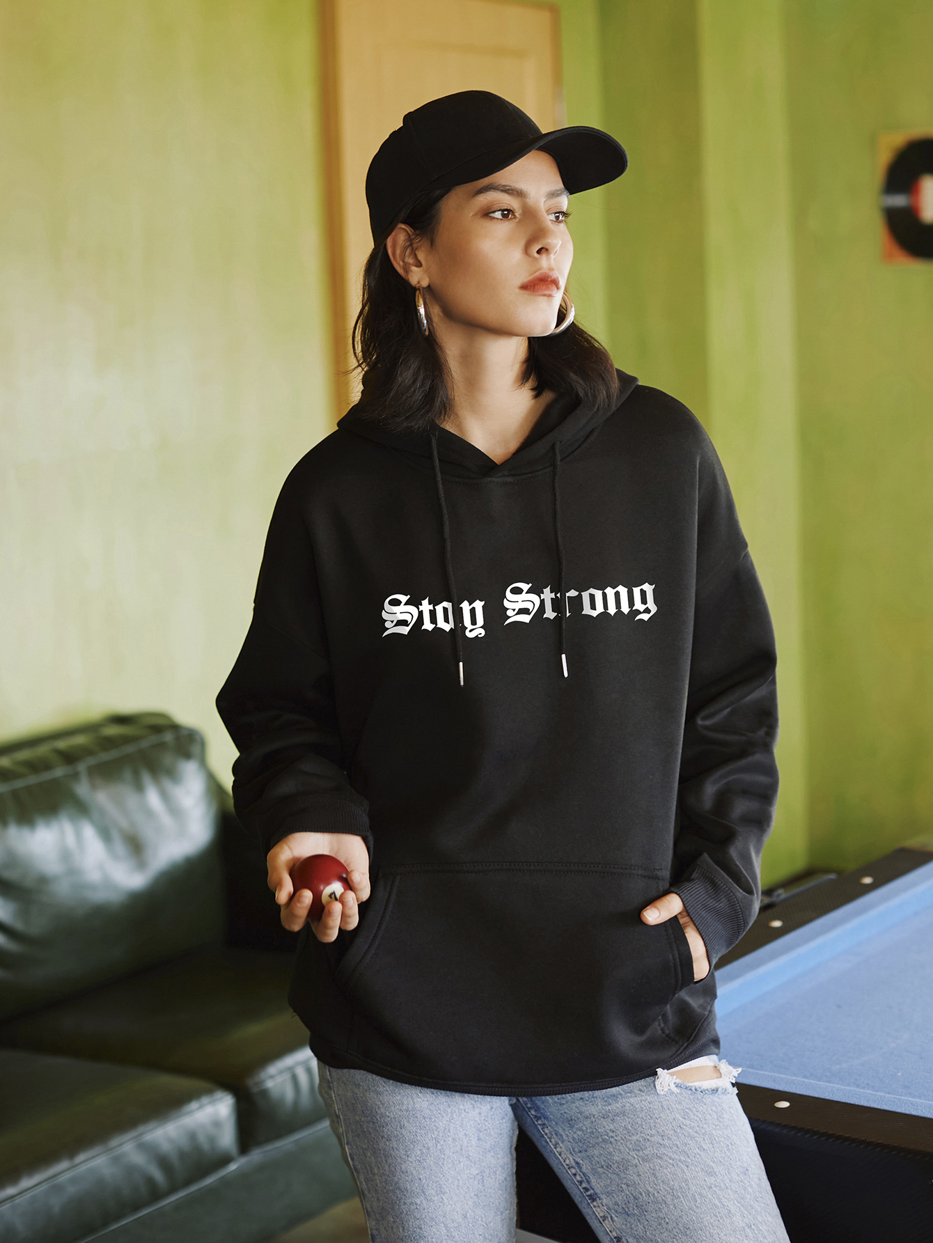 Sudaderas con capucha con estampado de letras sueltas para mujer NSSN1745