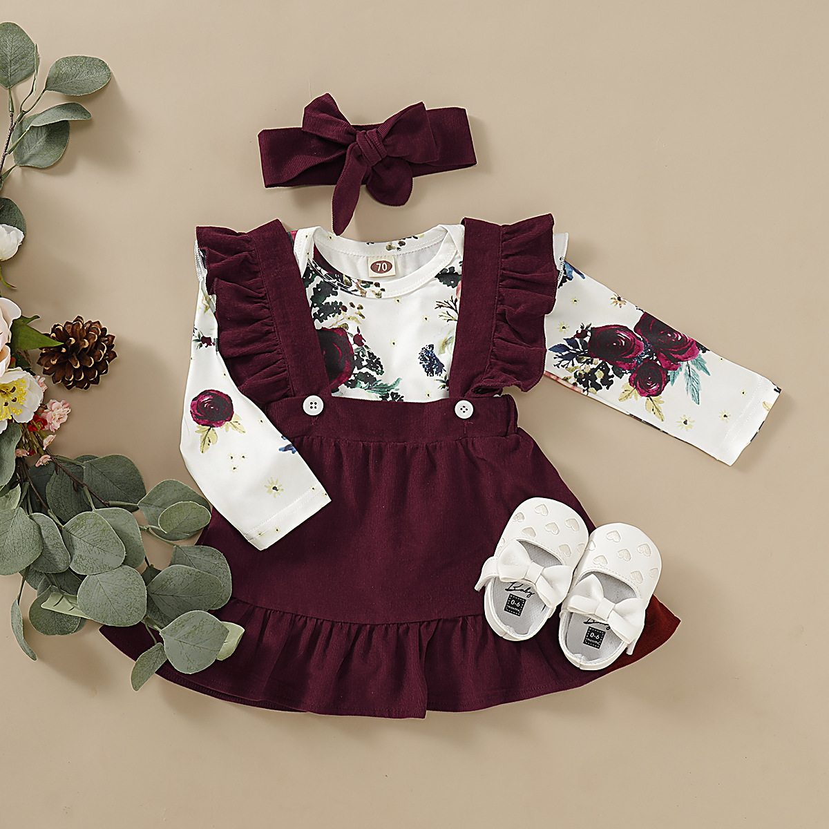 Fashion Flower Bow Knot Button Girls Clothing Sets display picture 4