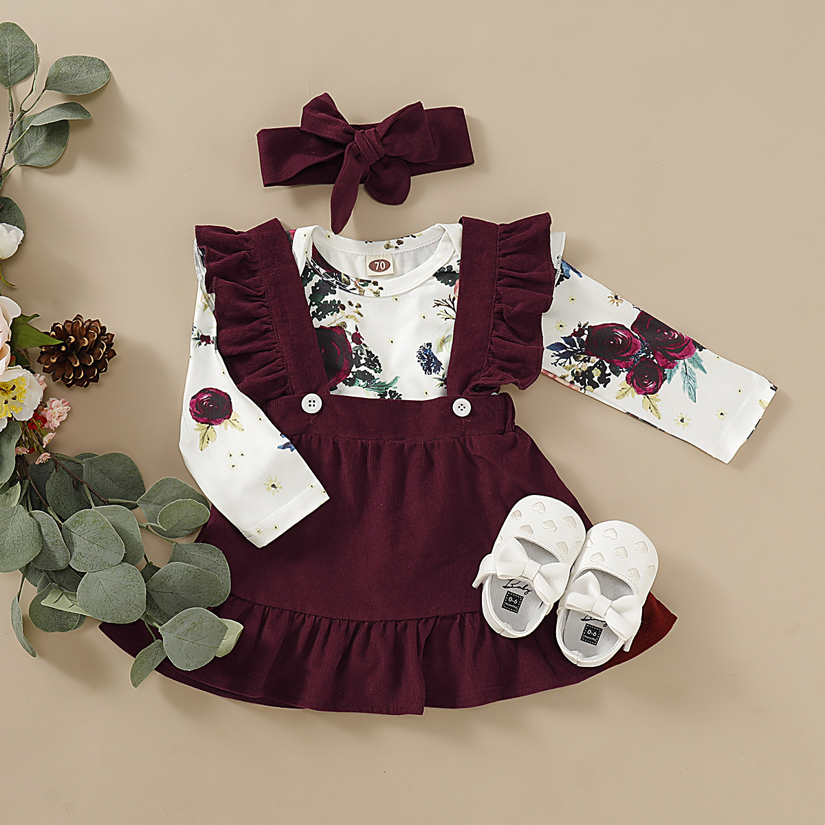 Flower, Bow Knot Pattern Fashion Flower Bow Knot Button Girls Clothing Sets
