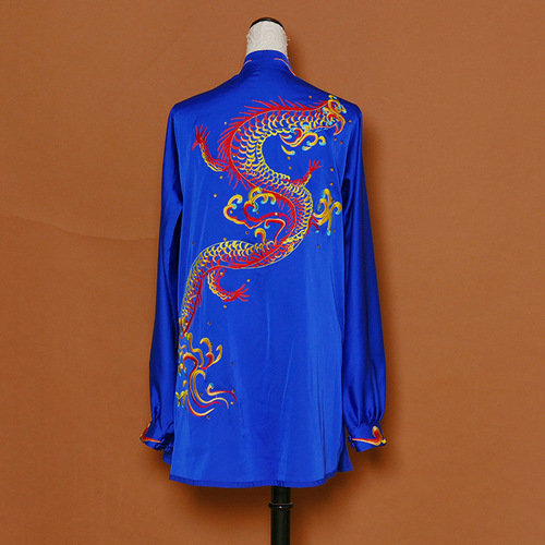 Tai chi clothing chinese kung fu uniforms Real embroidered dragon Taifu training Costume male martial arts performance costume sapphire blue Taiquan Costume