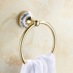 Bathroom towel rack gold stainless steel towel bar no punching blue and white porcelain European style towel ring bathroom hardware hanging