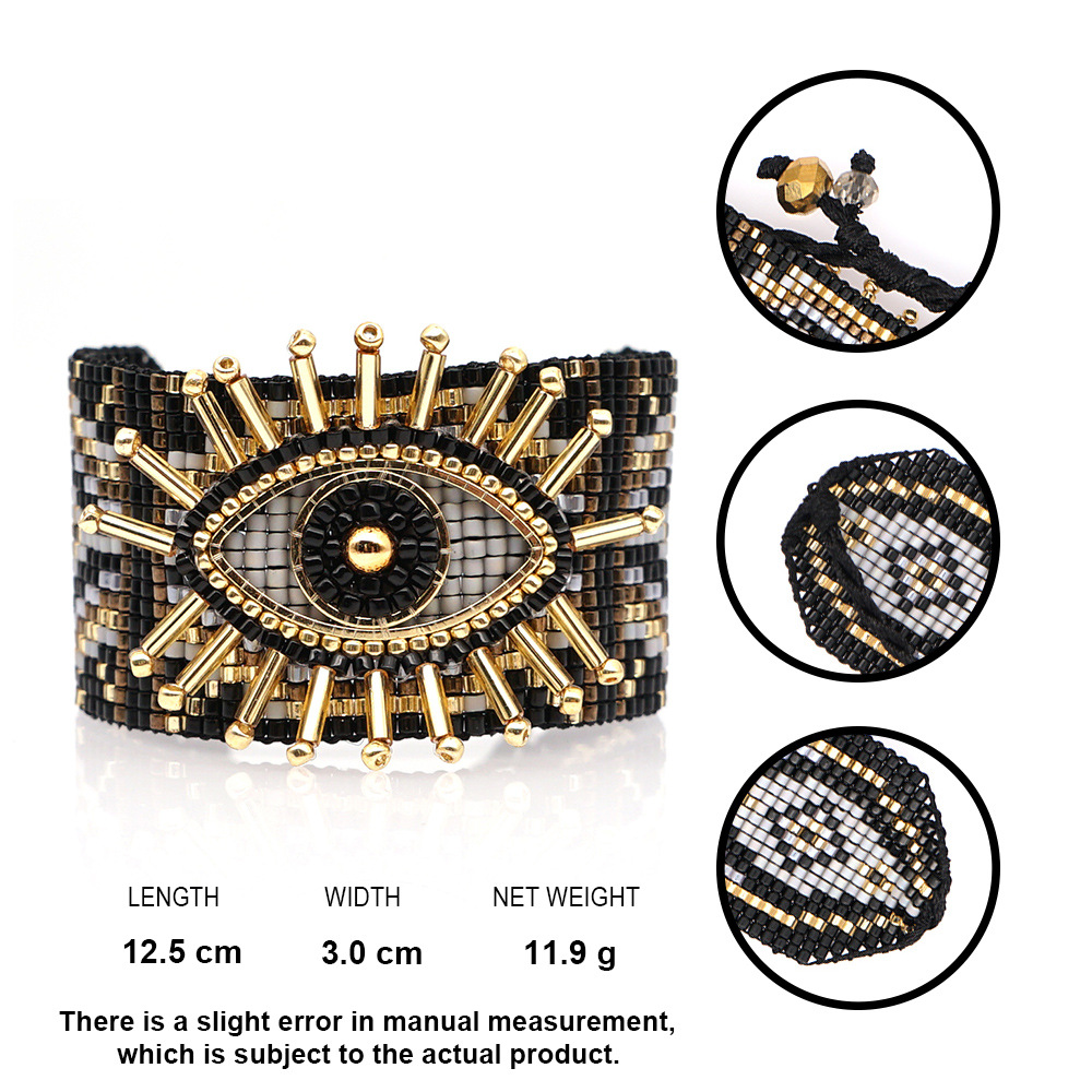 12g Weight No Inlaid Inlay Material Bracelets Classification Anniversary, Business, Travel Occasion Eye Pattern Unisex Gender Knitting Design Fashion Style European And American New Miyuki Rice Beads Hand-woven Turkish Devil Eyes Personality Stacking Wide Bracelet 3