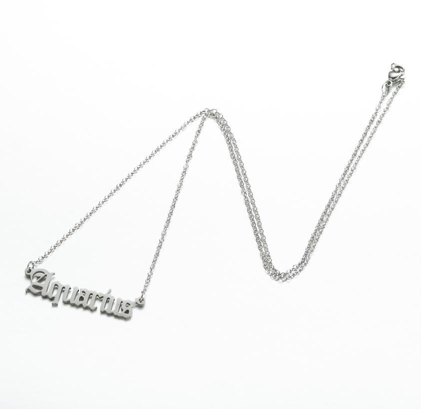 Stainless Steel Retro Twelve Constellation Ancient English Letters Clavicle Necklace