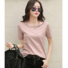 Summer white T-shirt, black brand top for leisure, with short sleeve, 2022 collection, V-neckline, Korean style