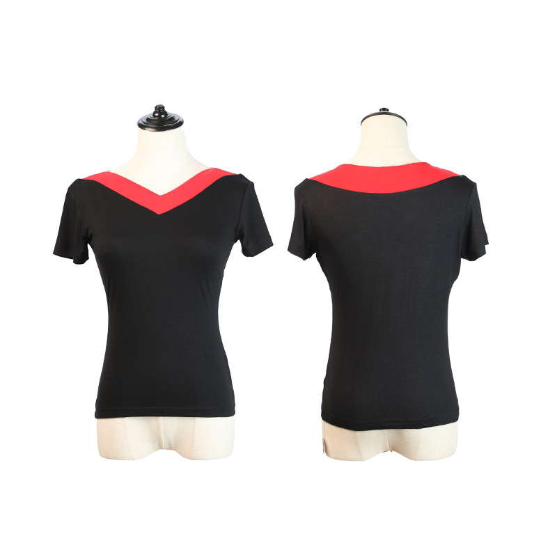Ropa de baile cuadrada de mediana edad y ancianos con cuello en V para mujer nueva camiseta modal ropa de baile ropa de práctica de manga corta