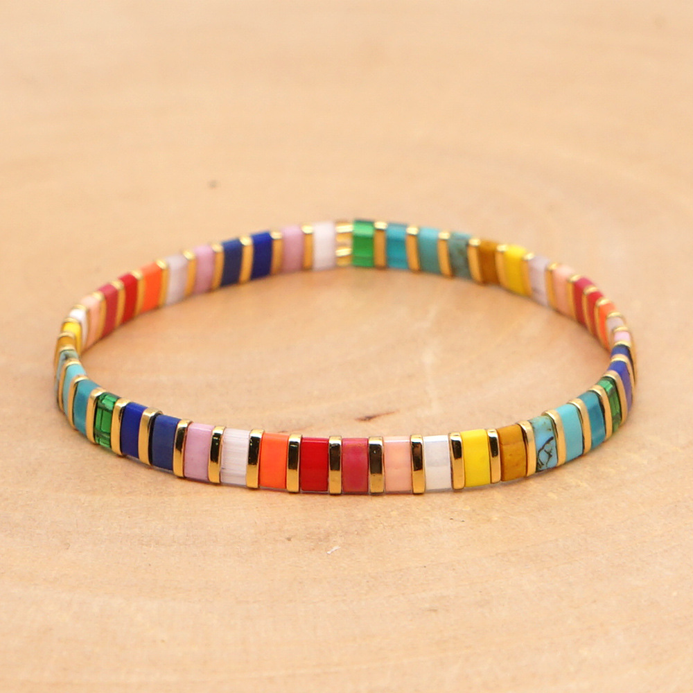 100g Weight No Inlaid Inlay Material Bracelets Classification Anniversary, Business Occasion Square Pattern Women'S Gender Knitting Design Fashion Style Wholesale Jewelry Simple Ethnic Style Colorfule Beaded Bracelet Nihaojewelry 6