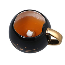 土豪金猫马克杯 创意可爱陶瓷杯 卡通咖啡外贸水杯定 制一件代发
