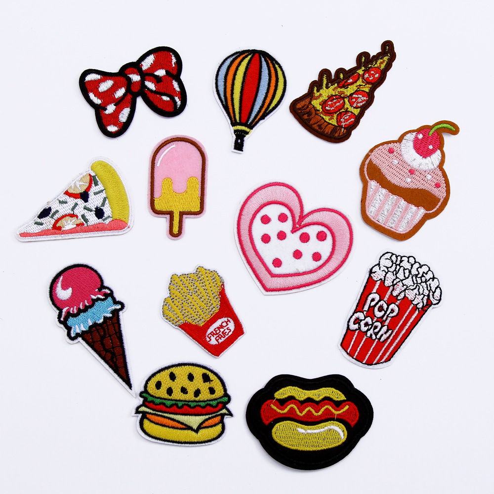 电脑绣花章仔服装辅料汉堡薯条樱桃补丁饰品配件布贴可熨烫可手缝