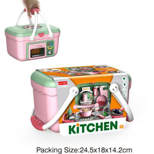 过家家儿童豪华灯光音乐仿真蒸汽出水喷雾厨房手提餐具台套装玩具