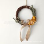 森系黄玫瑰干花藤圈尤加利叶花环 ins风宝宝周岁生日装饰背景干花