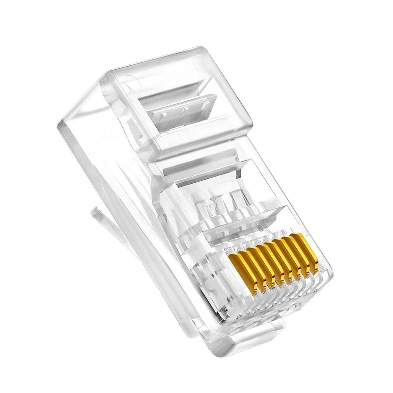 Неэкранированный чистомедный RJ45 кристаллический разъем для компьютерного сетевого кабеля, тройной контакт, супер шесть типов кристаллических разъемов