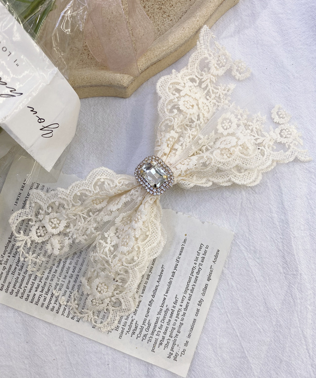 Korean Fairy Lace Big Bow Diamond Back Head Hairpin Top Clip Wholesale Nihaojewelry display picture 8