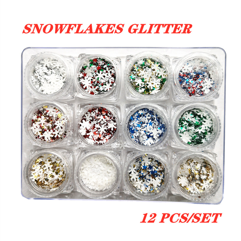 New Christmas nail art with snowflake glitter, Christmas tree stars, mixed glitter and sparkling powder, wholesale decorative nail art glitter.