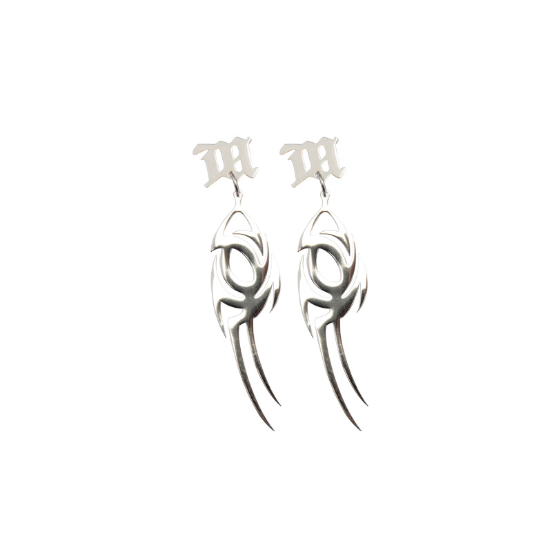 Cool Wave Sanskrit Alphabet Earrings Flame M Word Titanium Steel Earrings Hollow Earrings Wholesale Nihaojewelry display picture 2