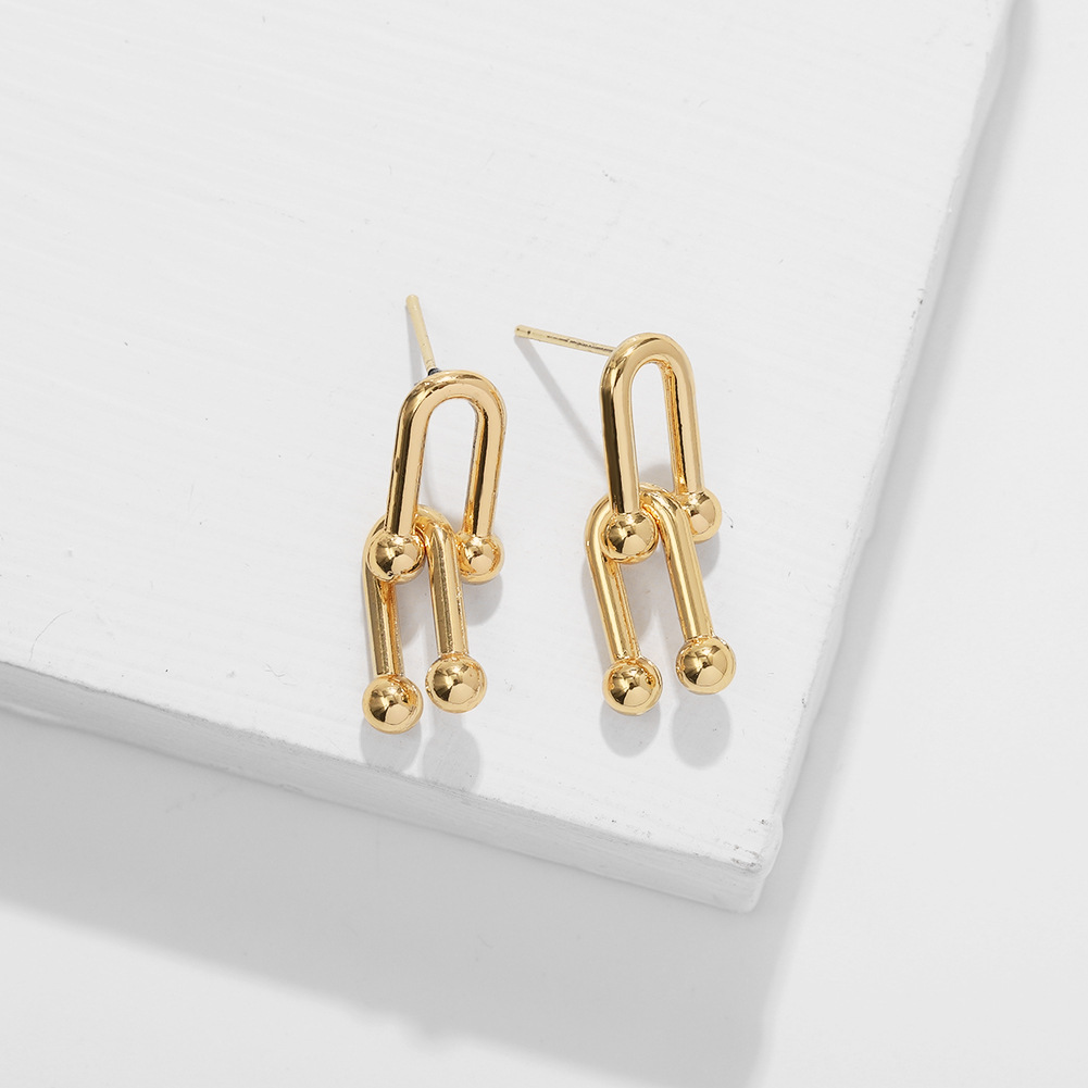 Golden Copper Inlaid Zirconium Earrings display picture 8